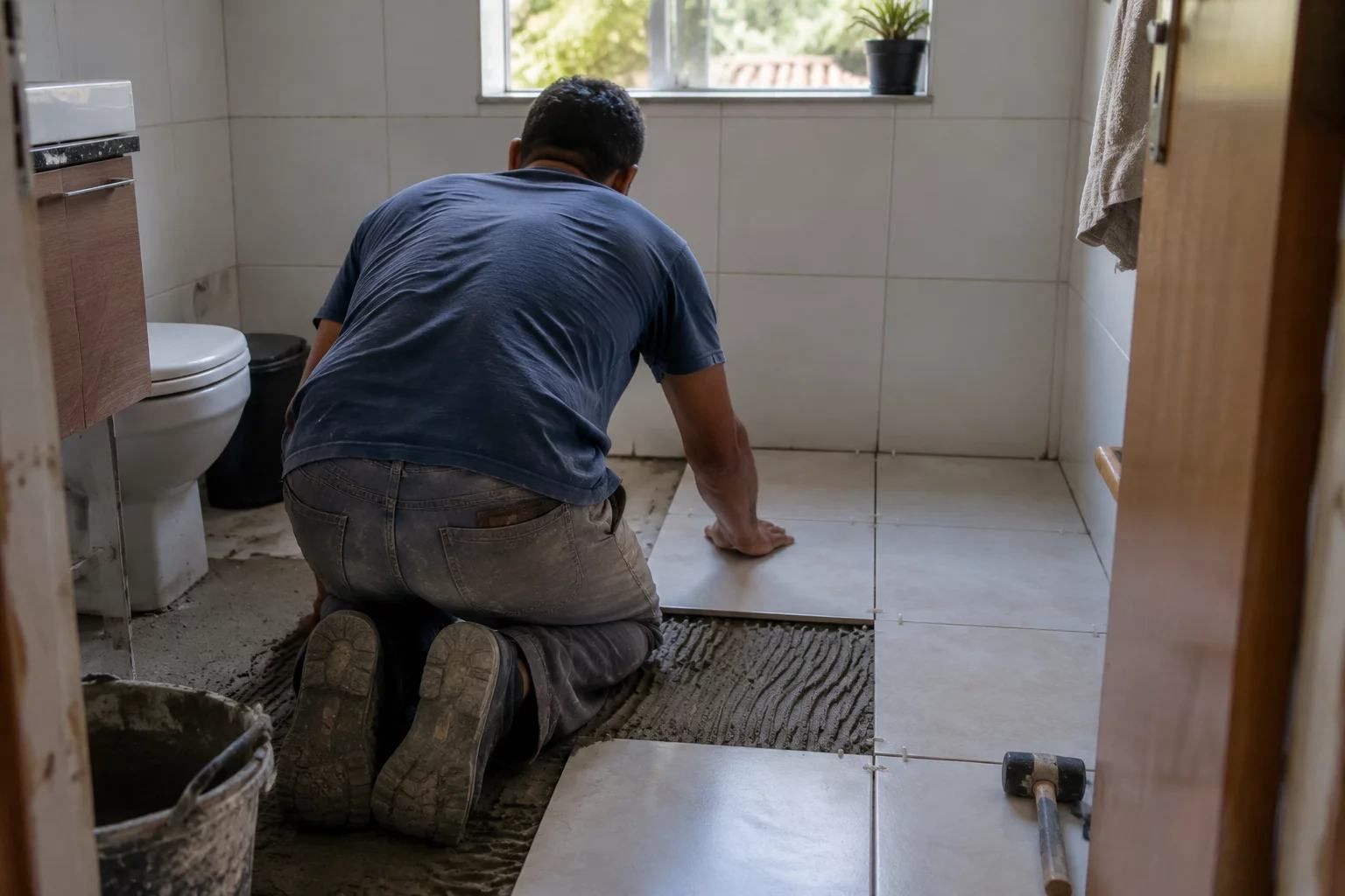Assentamento de piso no banheiro